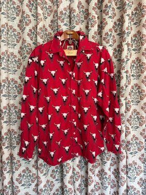 Men's Barn Fly Bull Skull Button Down Shirt Large